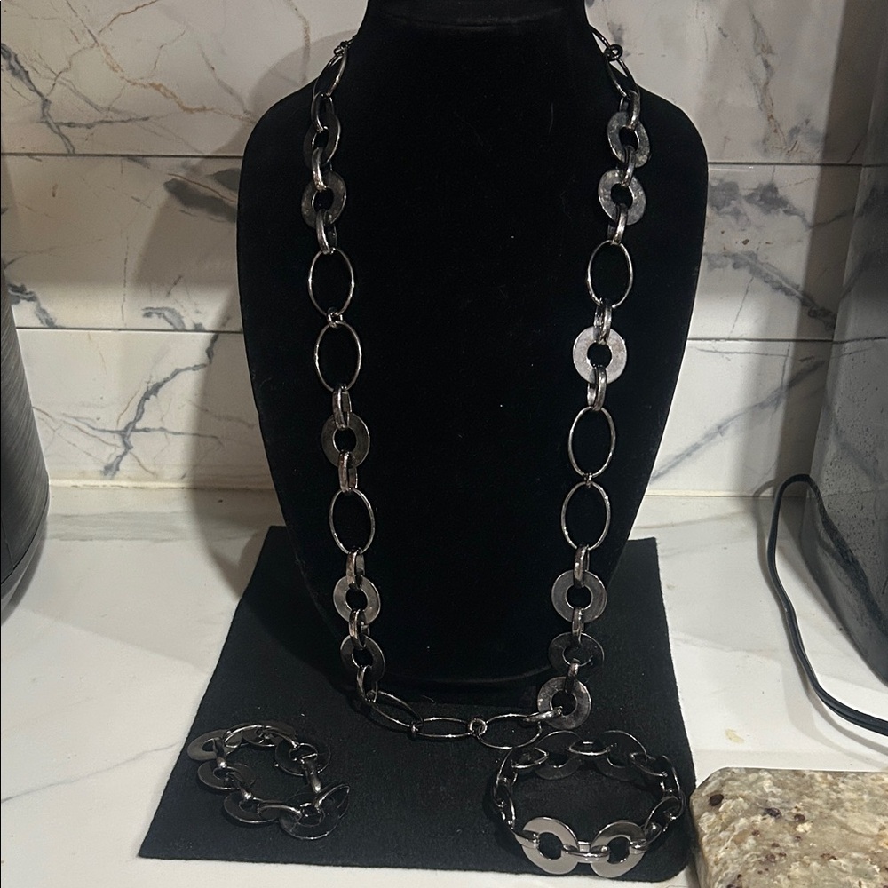 Sleek Black Chain Necklace and Bracelet Set
